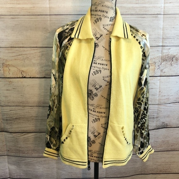 Elaris Designs Cardigan Hand Loomed Leopard Print Collar Front Zipper Size Small - Picture 9 of 13